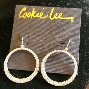 Cookie Lee silvertone crystal circle earrings